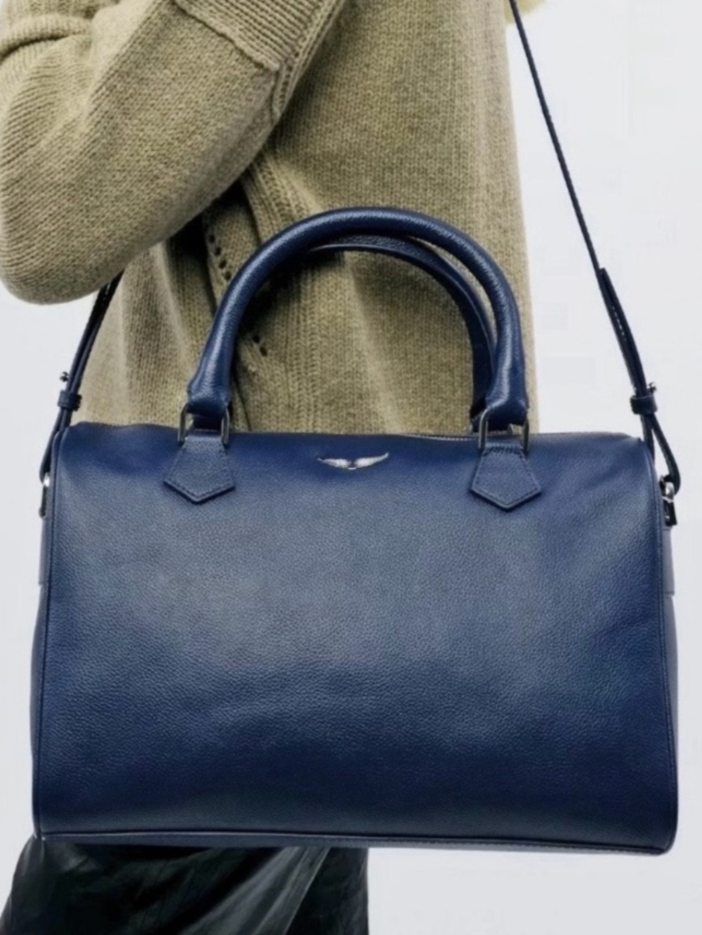 ZADIG & VOLTAIRE Navy Leather Top Handle Satchel Bag NWT $699!!